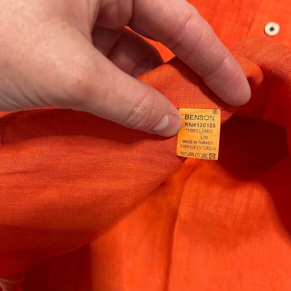 Benson New York Men's Bright size large 100% linen button down collared shirt - Picture 7 of 8